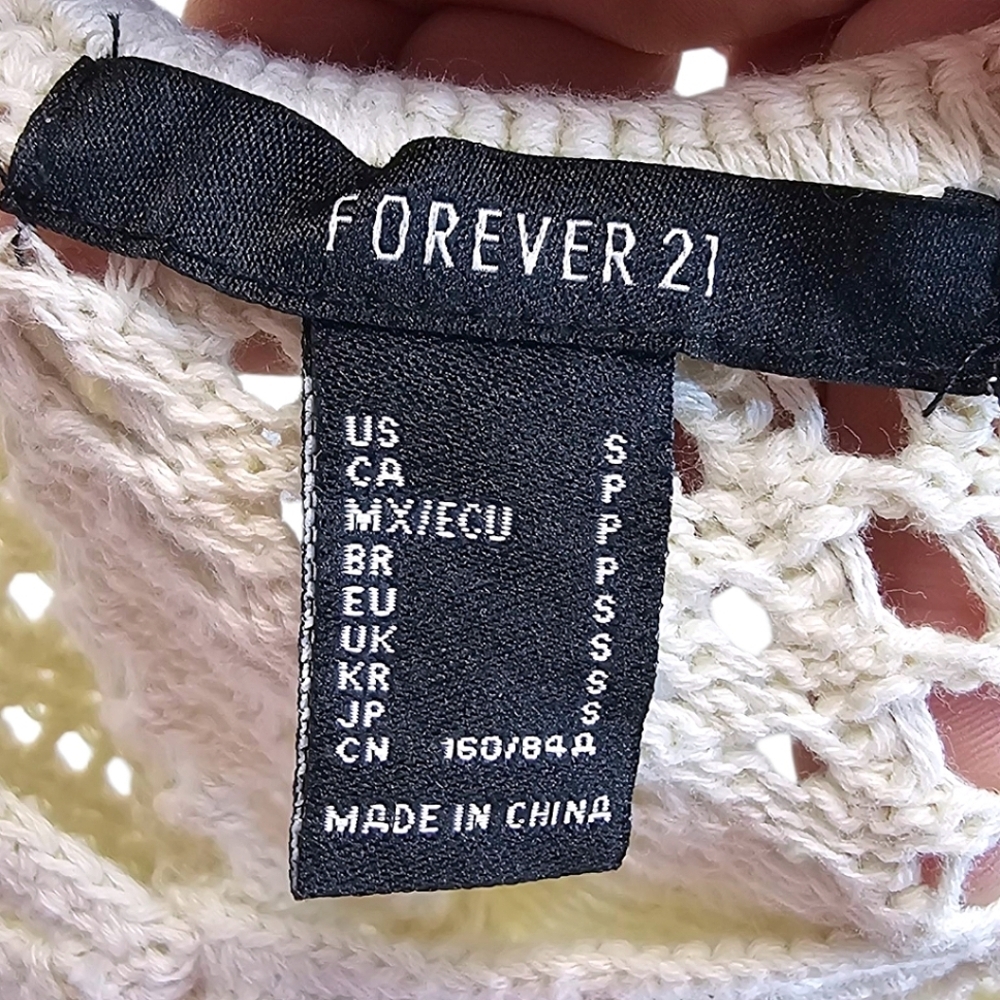 Forever 21 Ivory Crochet Knit Midi Dress Small Boho Chic Resort Beach Cover Up - Picture 12 of 12